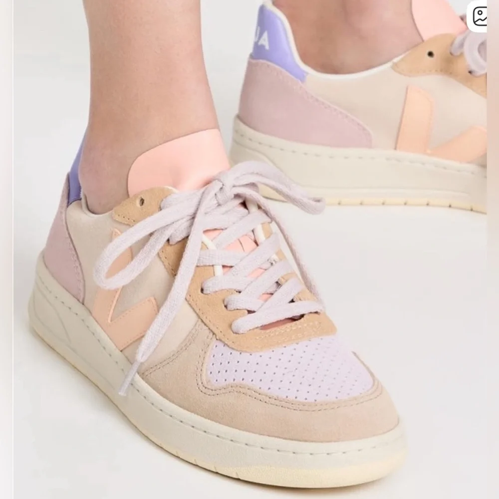 Veja NEARLY NEW V-10 peach multico suede - tan, pink, purple, beige sneaker - 6 - Picture 2 of 16